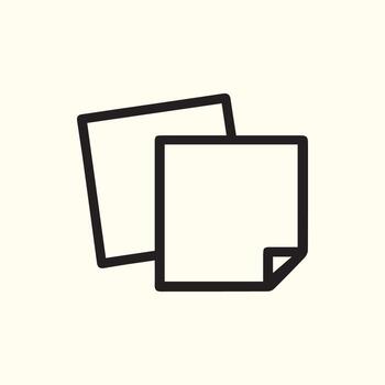 Simple Black Outline of Two Overlapping Square Sticky Notes Icon vector