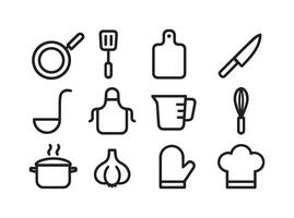 Essential Kitchen Tools Illustrated in a Clean Minimalist Style Icon Set vector