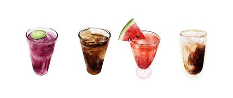 Four colorful summer drinks in glasses vector