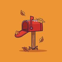 Autumn Mailbox with Falling Leaves. illustration vector