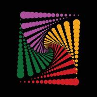 A vibrant and colorful spiral pattern made of concentric in red, green, pink, and purple hues on a black background, creating a hypnotic optical illusion effect vector