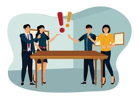 Conflict between colleagues at work. Aggressive quarrel. vector