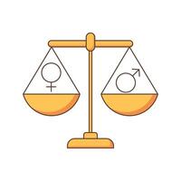 Scale weighing equally weighted male and female gender icons, suitable for women's equality day theme design. vector