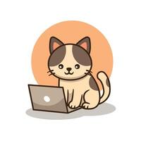 Cute cat with laptop vector