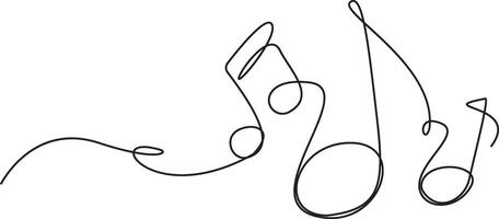 Continuous music line art note sketch illustration. Abstract music notes song sound concept background outline icon art one sheet. vector