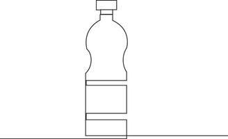 Continuous line drawing of stylized soft drink on glass bottle logo label. Drink bottle one continuous line illustration. Emblem drink store concept. vector