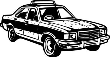 A vintage style illustration showing police car vector