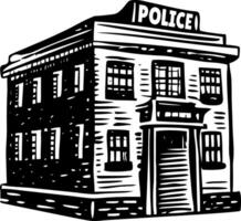 A vintage style illustration showing police station vector
