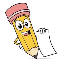Pencil character holding a blank sheet of paper illustration vector