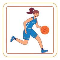 A girl playing basketball in a square frame vector