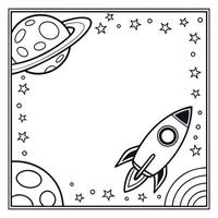 A coloring page with a rocket and space ship vector