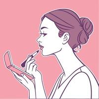 Woman applying lipstick to her lips vector