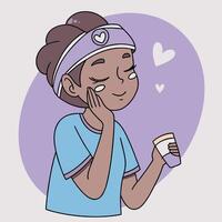A cartoon girl with a headband and a cup of coffee vector
