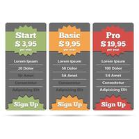 Pricing table with three plans for web vector