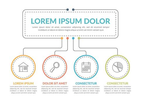 fluir carta infografía modelo con principal idea y 4 4 pasos o opciones, flujo de trabajo, proceso gráfico vector