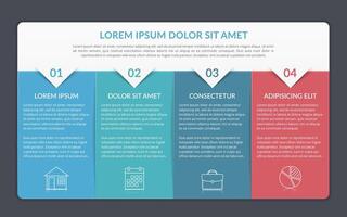 Infographic template with 4 elements for text and icons, can be used for web design, workflow layout, process chart, report, company milestones vector