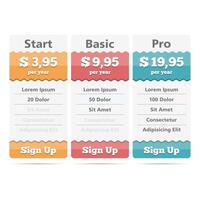 Pricing table design template for web vector
