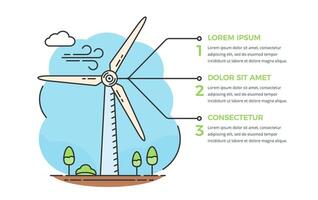 Wind energy concept - wind turbine with three elements for your text, line style, infographic template vector