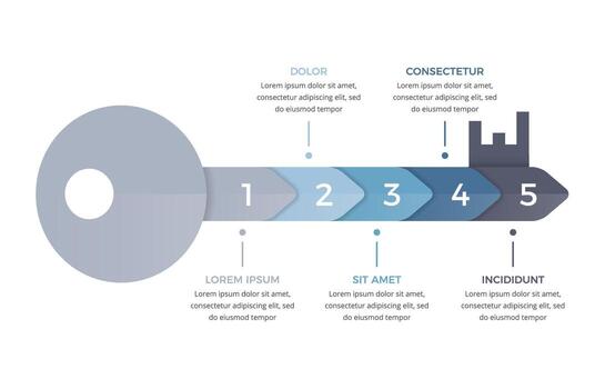Infographic template with key divided on five segments, key to success concept vector