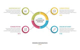Circle infographic template with four steps or options, process chart, creative business infographics vector