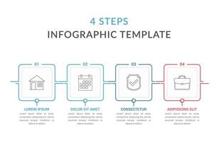 Infographic template with four squares with text and line icons, process diagram, workflow, four steps or options vector