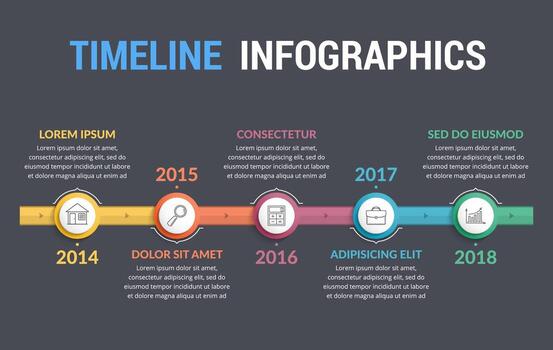 cronograma infografia plantilla, flujo de trabajo o proceso diagrama, oscuro estilo vector