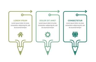 Infographic template with 3 linear pencils with place for text and icons, education infographics vector
