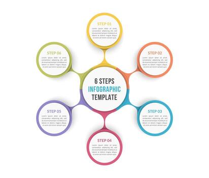 Circle infographic template with six steps or options, process chart vector