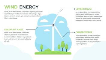 Infographic template with windmill with three elements for your text, green renewable energy concept vector