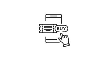 Buy ticket linear animation. Buy ticket animation suitable for online ticket purchasing platforms. Hand clicks buy button. Ideal for websites, social media ads. video
