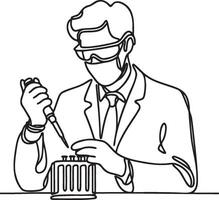 Male Scientist Using Ppipette Line Art. vector