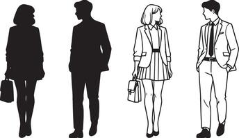 Business People Walking and Talking Illustration and Silhouette. vector