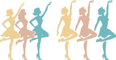 Cancan Dancers Pale Colorful Silhouette. vector