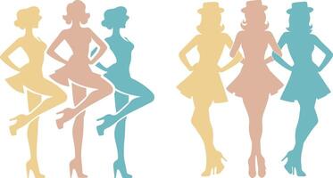 Cancan Dancers Colorful Silhouette Collection. vector