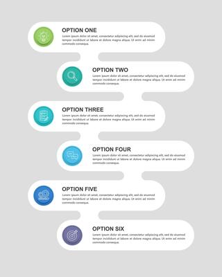 6 Options Infographic Colorful Design. Growth Timeline with Strategic Milestones for Business Presentation