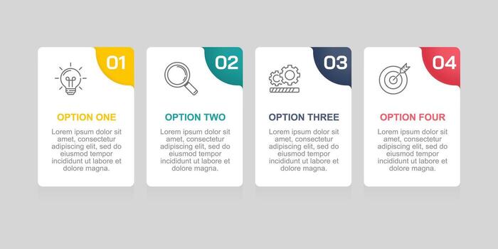 vibrante 4 4 pasos horizontal proceso fluir con llave negocio soluciones para presentación. vector