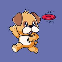 dog playing with frisbee illustration vector