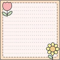 Floral pastel memo pad with dotted grid and simple flower doodles vector