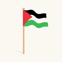 A simple, minimalist illustration of the Palestinian flag waving on a pole. This art symbolizes national pride, solidarity, and support. Isolated graphic for various design uses vector