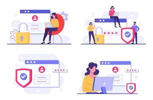 Cybersecurity illustration with laptop and padlock vector