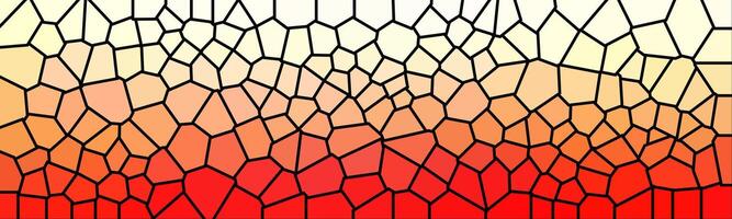 An abstract mosaic pattern with black outlines, featuring a gradient transition from pale yellow at the top to deep red at the bottom. vector