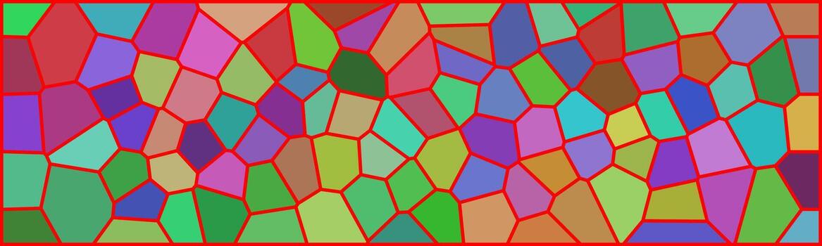 vistoso mosaico modelo con irregular polígono formas, bordeado en rojo, creando un vibrante manchado vaso efecto. vector