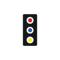 Black traffic light icon with red, blue, and yellow lights on white background vector