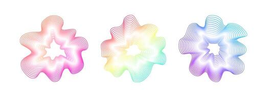 Sound iridescent circular waves. Abstract wavy gradient circles. Minimalistic sound neon lines, radial spectrum. Colorful cover for music poster and banner. vector