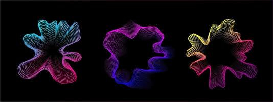 Set of multicolored round abstract sound dots wave oscillations. Sound curve. Digital equalizer. Colorful neon template for music poster and banner. radial spectrum. vector