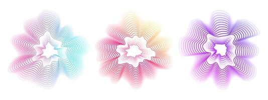 Sonic neon neon circular waves. Abstract wavy gradient circles. Minimalistic sound rainbow dot lines . Colorful cover for music poster and banner. Radial spectrum. vector