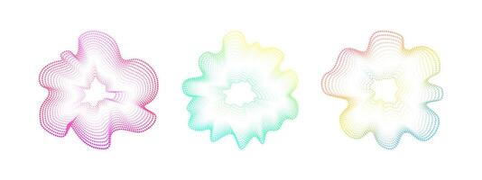 Sound iridescent circular waves. Abstract wavy gradient circles. Minimalistic sound neon dot lines . Colorful cover for music poster and banner. Radial spectrum vector