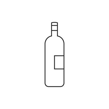 An empty wine bottle is displayed with a black outline on transparent background vector