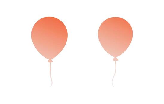 Image shows two salmon colored balloons with string, digitally created, floating on a clean white background. Minimalist design evokes celebration and simplicity with graphic. vector