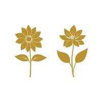 Two golden flower icons on white background, simple floral outline drawings vector